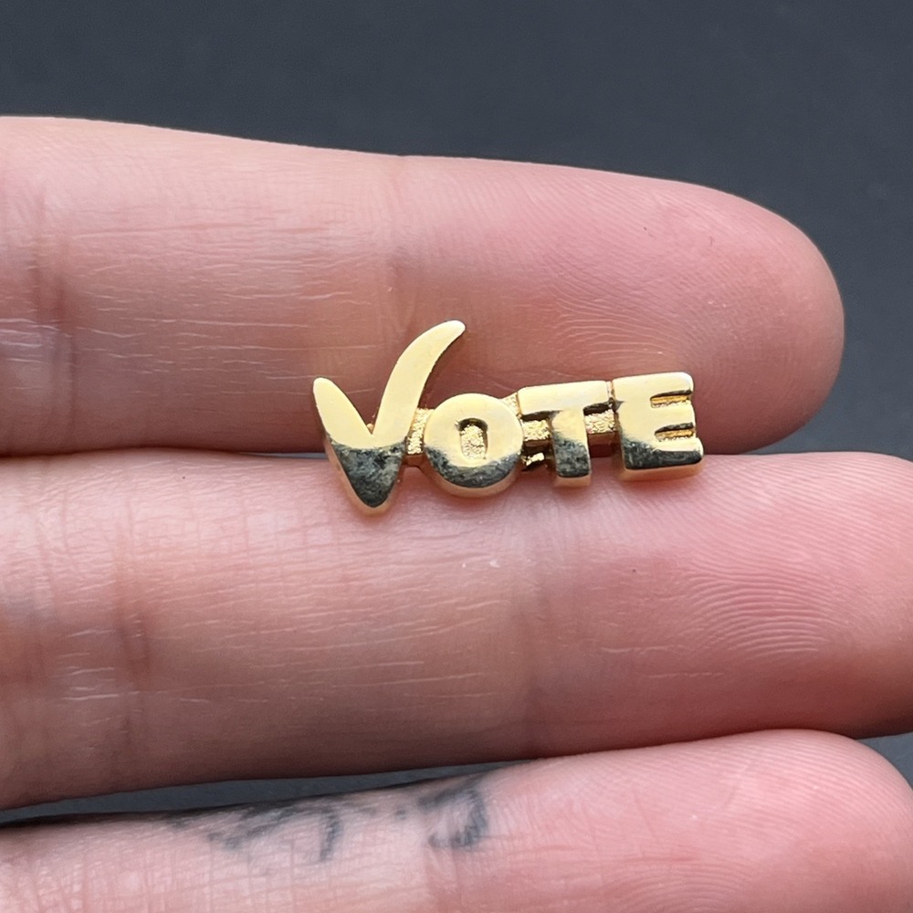 Vote Gold Tone Lapel Hat Pin